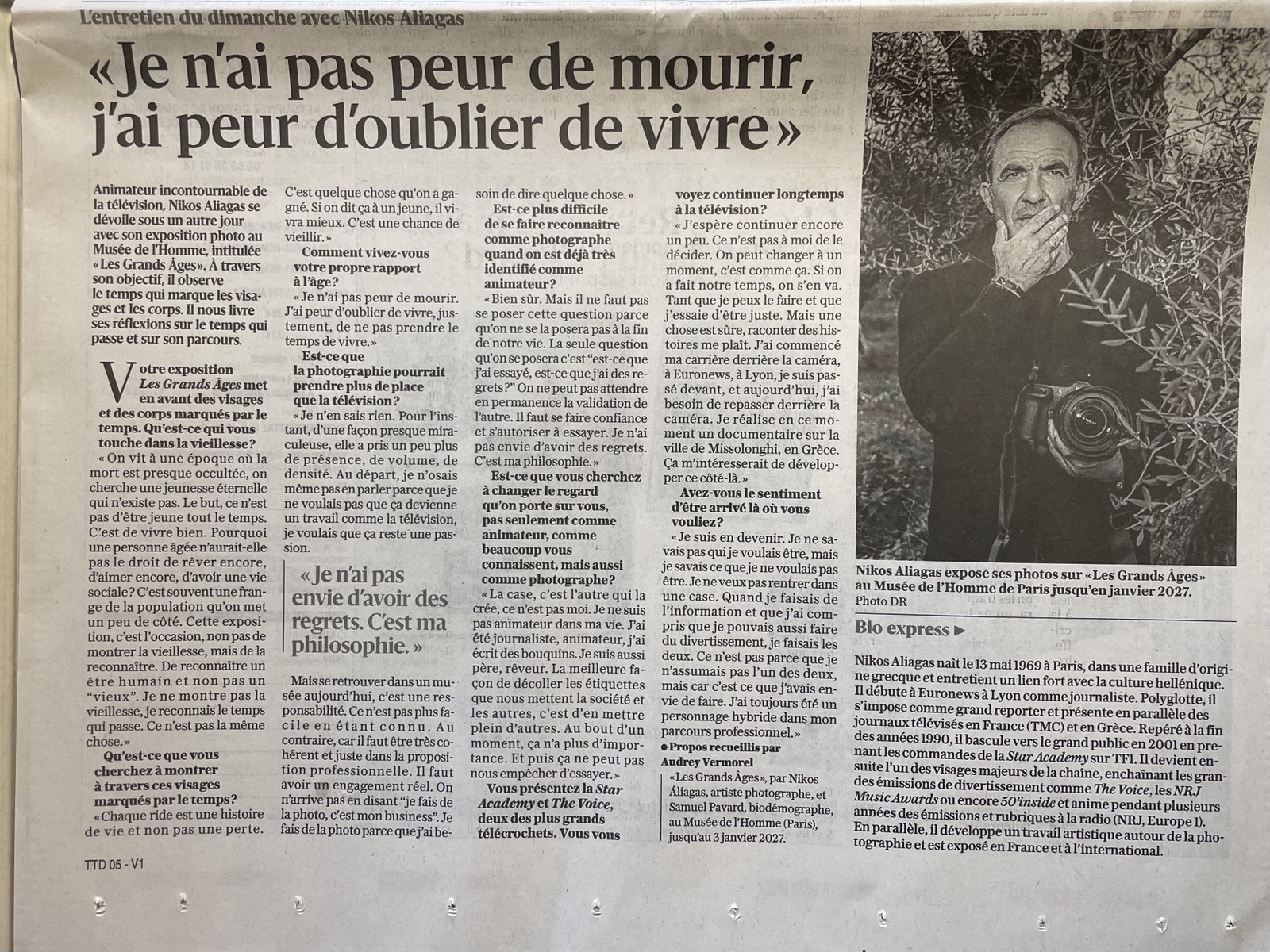 Je n’ai pas peur de mourir, j’ai peur d’oublier de vivre